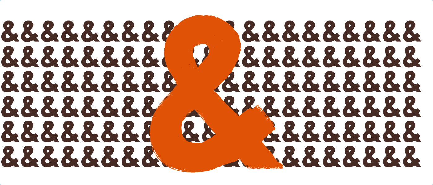 Big Orange Ampersand with Smaller Brown Ampersands in Background